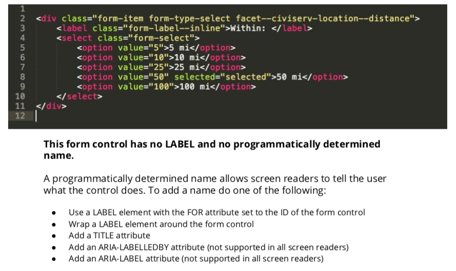 H44: Using label elements to associate text labels with form controls.