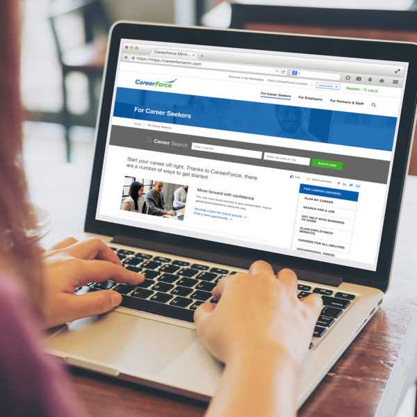 The Minnesota CareerForce website accessed on a laptop
