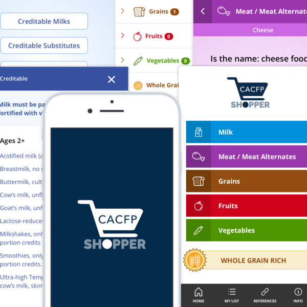 Screenshots of the CACFP Shopper mobile app