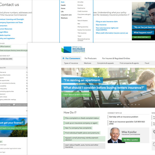 Screenshots of the Washington Office of the Insurance Commissioner website