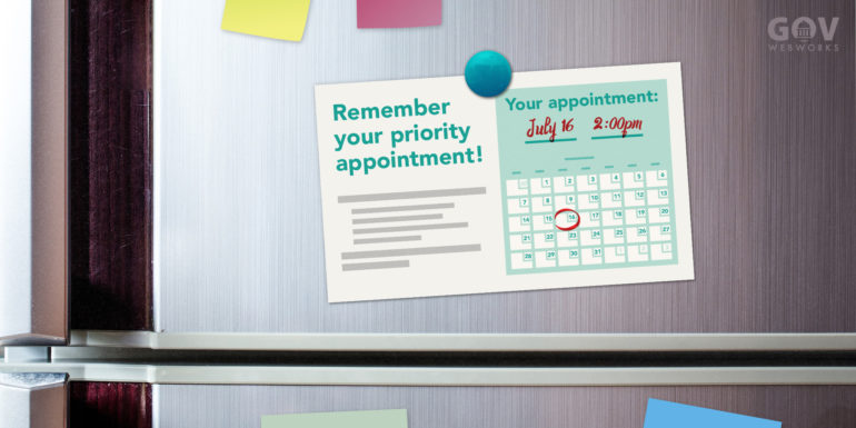 An appointment reminder on a refrigerator door