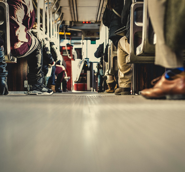 Passengers traveling on a bus