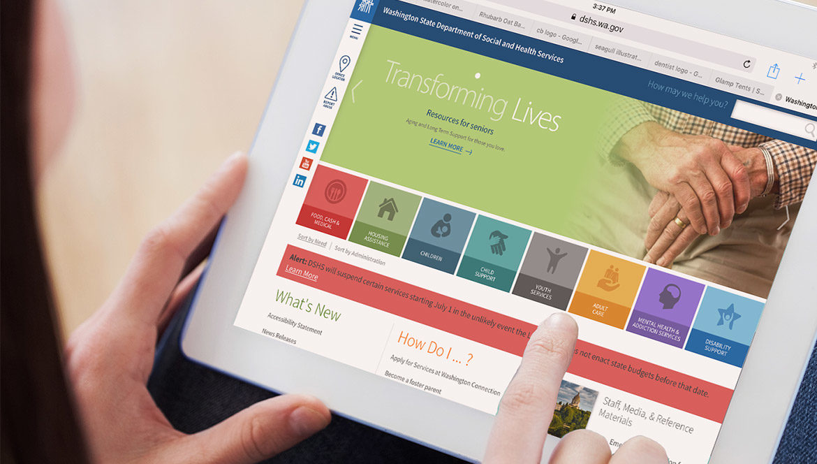 The Washington Department of Social and Health Services website being accessed on a computer tablet