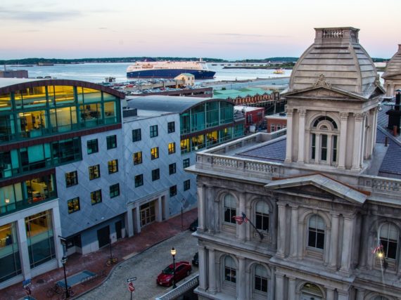 A rooftop view of Portland, Maine's harbor