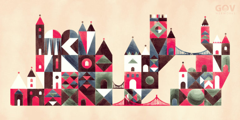 A graphic representing the No Wrong Drawbridge Approach featuring a castle of building blocks joined by many bridges