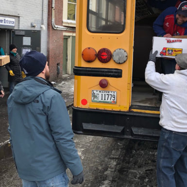 Volunteers unloading groceries for the Preble Street Resource Center