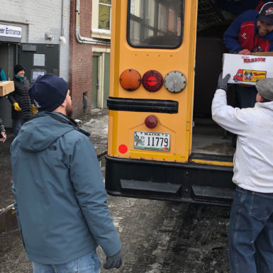 Volunteers unloading groceries for the Preble Street Resource Center