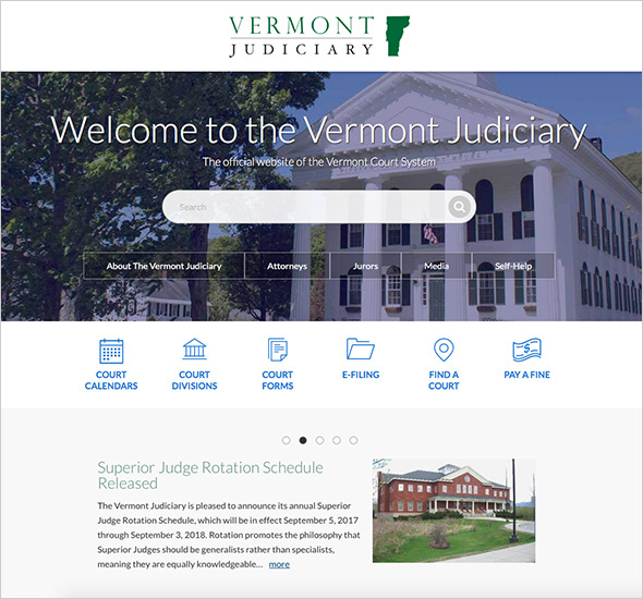 Screenshot of the Vermont Judiciary homepage