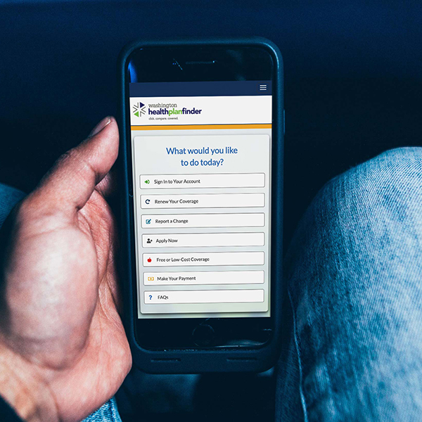 Washington Health Plan Finder viewed on a smartphone