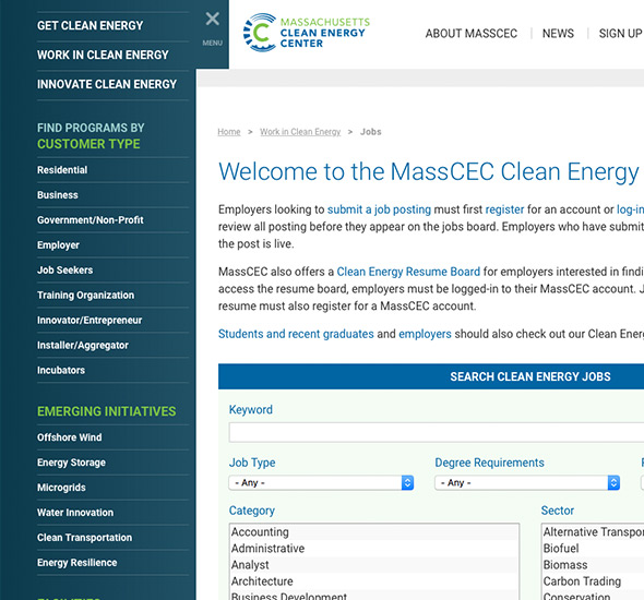 Massachusetts Clean Energy Center website montage
