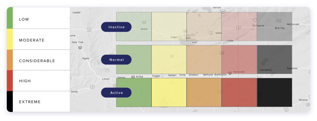 Color-coded states to indicate danger levels.