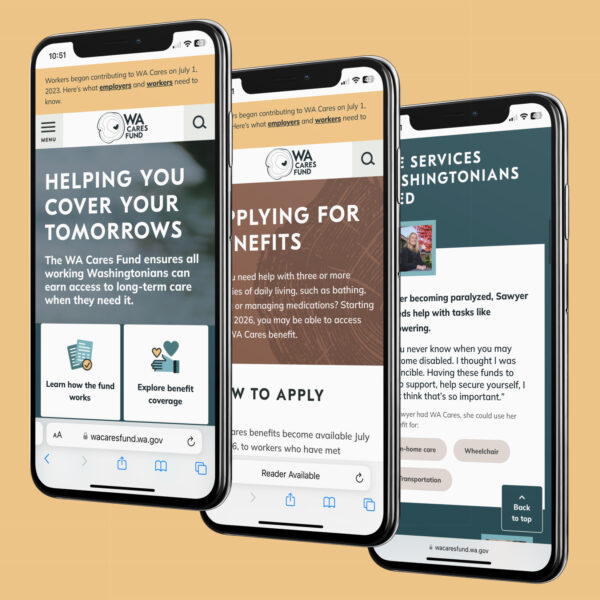 WA Cares portal pages on mobile view