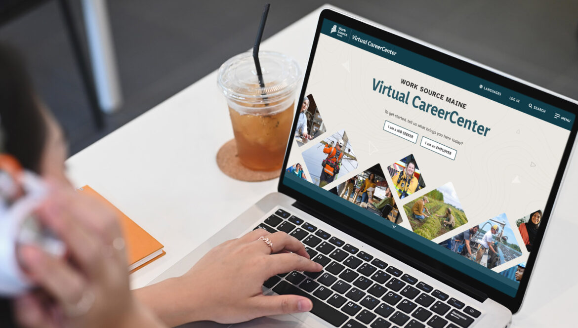 Work Source Maine Virtual CareerCenter website home page on a laptop