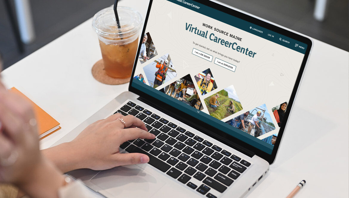 Work Source Maine Virtual CareerCenter website home page on a laptop