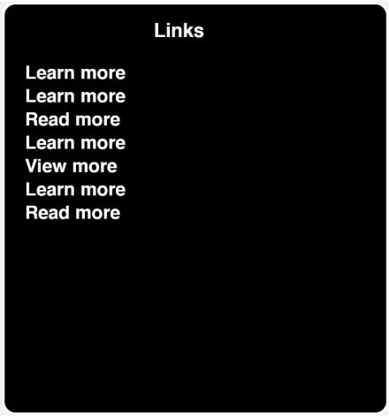 Screenshot showing how links such as Learn more, Read more View more are repeated by a screen reader.