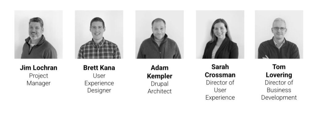 GovWebworks Drupal Meetups team: Jim Lochran: Project Manager, Brett Kana: User Experience Designer, Adam Kempler: Developer, Sarah Crossman: Director of User Experience, Tom Lovering: Director of Business Development