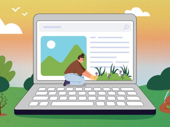 Content gardeners surrounding a laptop.